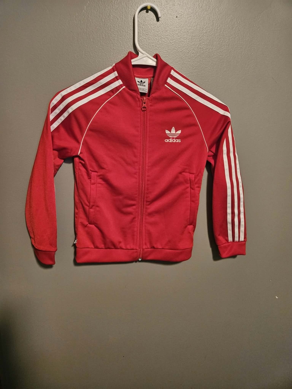 adidas Kids Red Track Jacket with White Three-Stripes